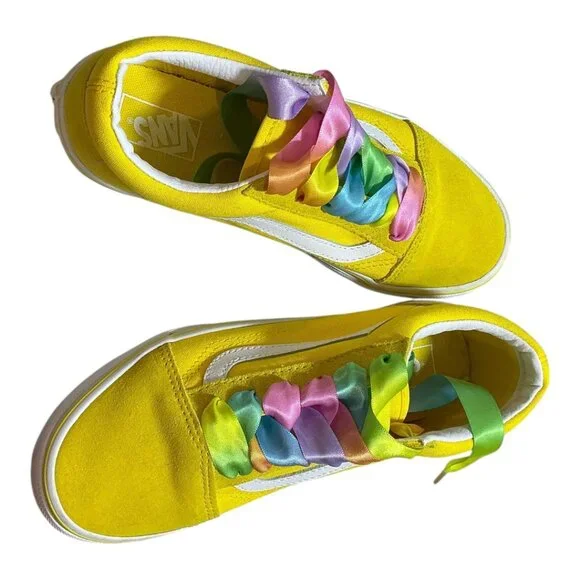 VANS Old Skool Rainbow Lace Yellow/white - Multi Color Checkerboard Kids 3 - Picture 5 of 14